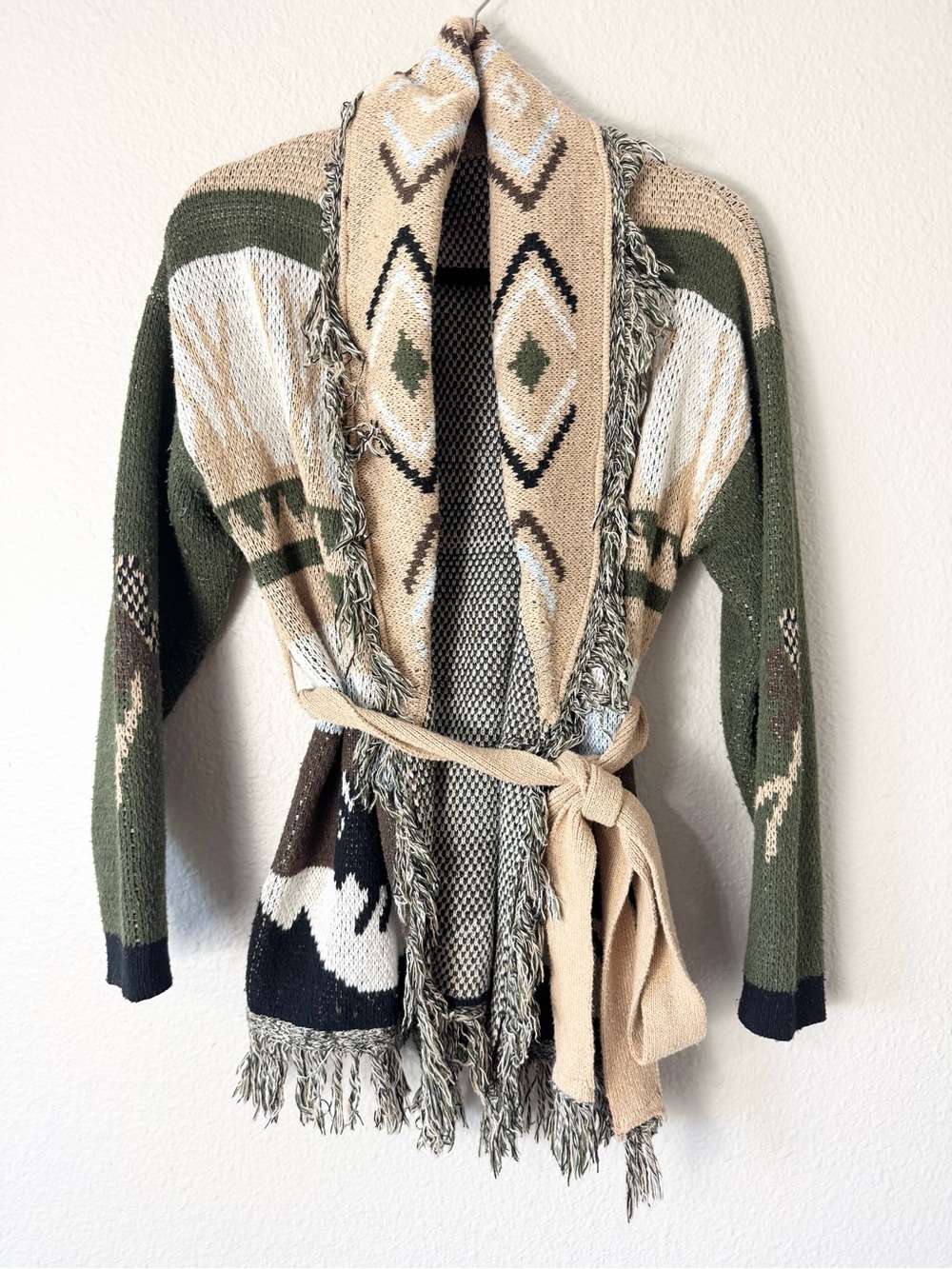 Aztec Cowgirl Tribal Western Bull Cardigan Sweater Size Medium